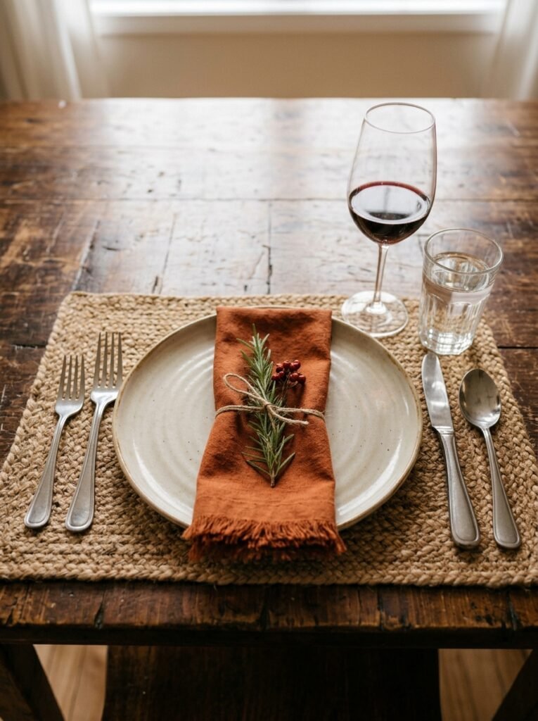 Thanksgiving place setting using a placemat instead of a charger to save space